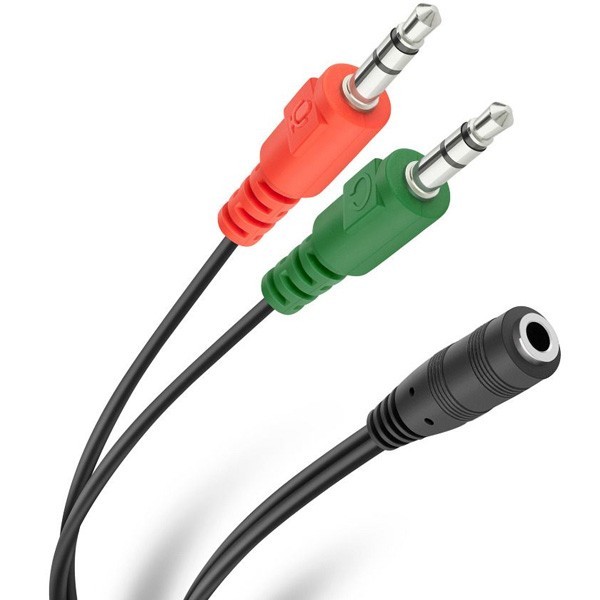 CABLE 2 PLUG MACHO POR 1 PLUG HEMBRA ROJO VERDE